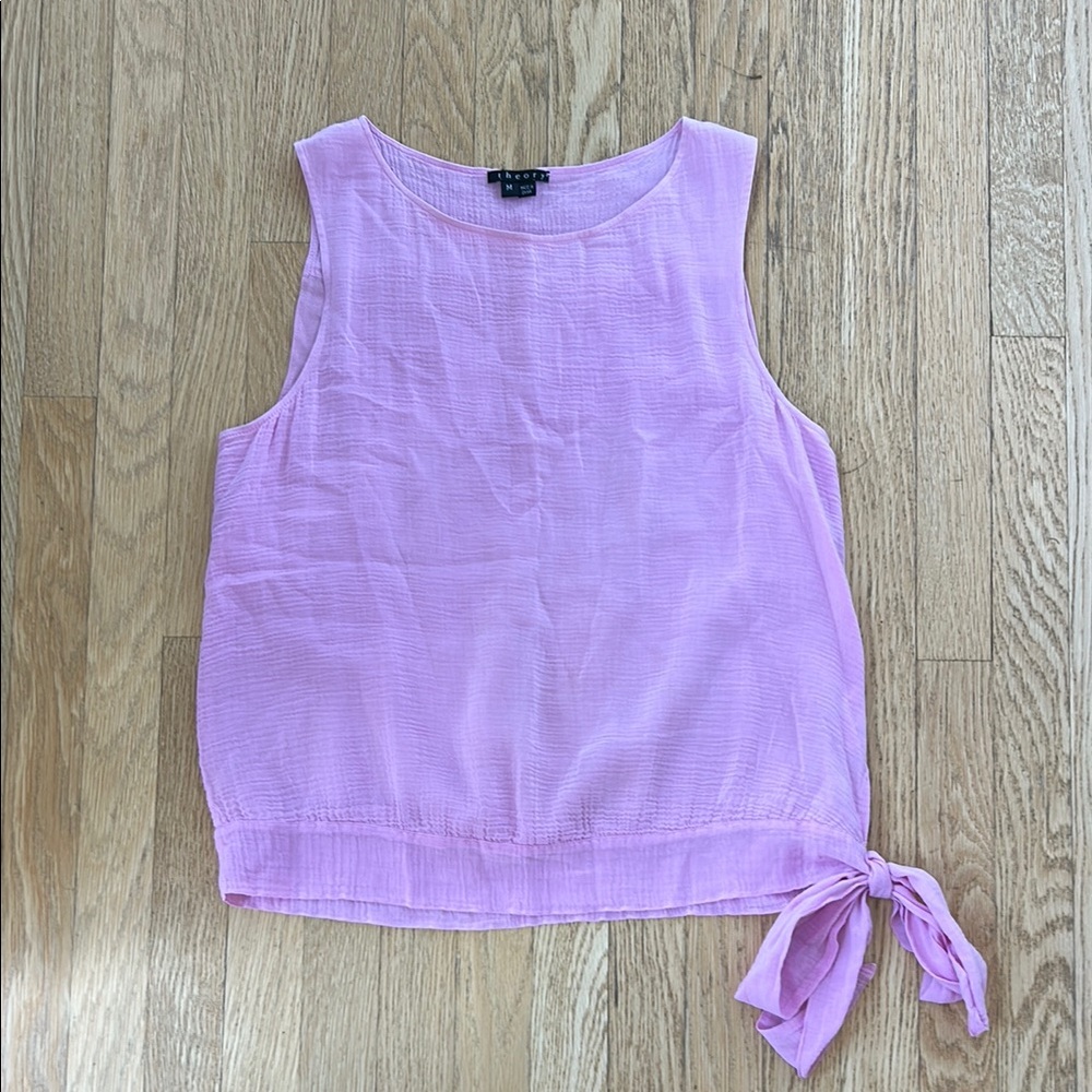 THEORY pink tank top with side tie size medium  74% cotton 26% silk